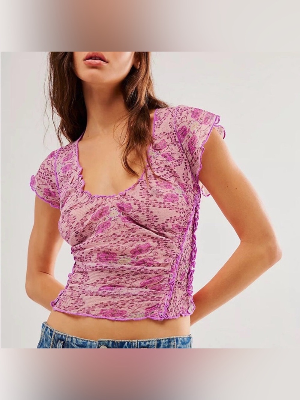 NWT Free People Oh My Baby Tee ~ Lilac Combo
